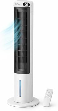 Ev Tipi Kule Tipi Vantilatör & Soğutucu – 70W Güçlü Hava Akışı, 3 Kademe Hız, 3L Su Tanklı Nemlendirici, 24 Saat Zamanlayıcı, Sessiz Çalışma (29 dB), Uzaktan Kumandalı, LCD Ekranlı