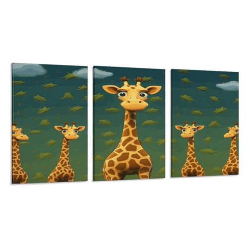 Toile murale 3 panneaux girafe pour déco chambre et salon