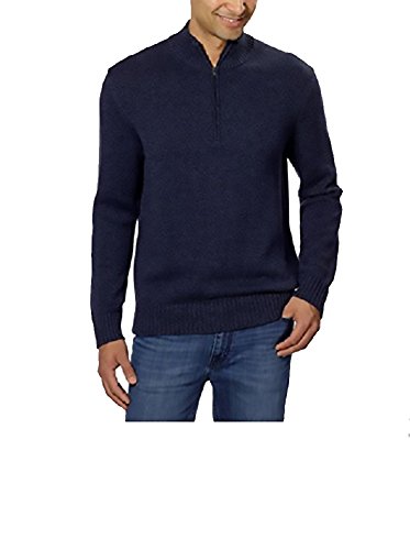 Calvin Klein Mens Quarter Zip Long Sleeve Knit Sweater, (Large, Navy Armada)