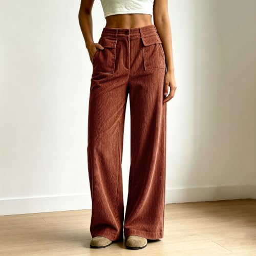 Corduroy Pants Women Wide Leg High Waist Lounge Trousers With Pockets - image 2