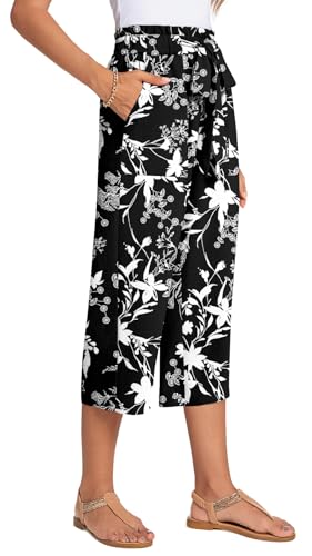 ALIGADUO Womens Capri Pants Casual Wide Leg Loose High Waist Lounge Pants with Pockets2