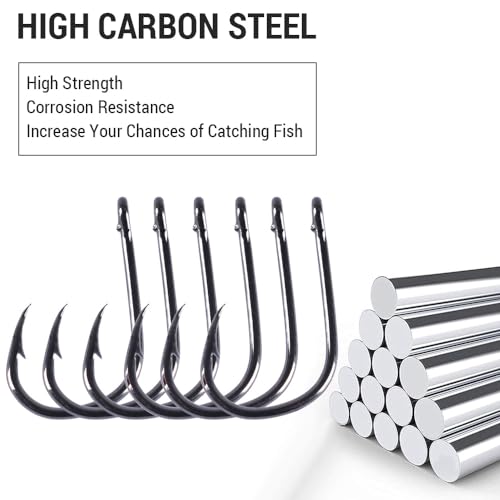 Xtahdge 100 pçs ganchos de pesca anzol farpado para água salgada aço carbono alto
