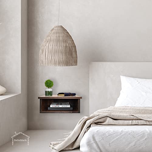 Bellemark Floating Nightstand | Wall Mounted Wood Bedside Table And Shelf For Bedrooms Hanging Storage Stand Great For Living Rooms, Dining Rooms, And More (Dark Walnut, Set Of 2 Nightstands) #TOP1