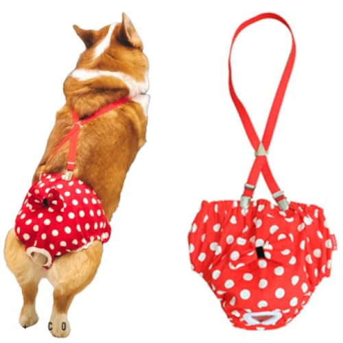 nikka(日華)犬 サニタリーパンツ 女の子 サスペンダー マナーパンツ 生理パンツ おむつカバー 女の子用 発情期用 メス 生理用リボン ドット レッド Lサイズ