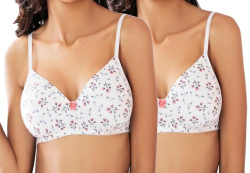 Image of Full Coverage Cotton Printed White Bra Combo of 2 | Pack of 2