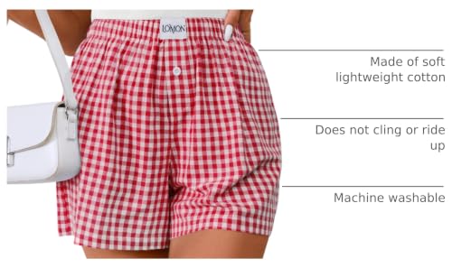 Image of LOMON Womens Boxer Shorts Casual Summer 2026 Pajama Lounge Sleep Pj Gingham Plaid Shorts Y2K Beach Bottoms