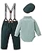 SOLOYEE Infant Baby Boy Clothes Suits 12-18 Months Baby Boys Formal Wedding Outfits Long Sleeve Dress Shirt + Suspender Pants + Bowtie + Beret Gentleman Clothing Set (Green, 12-18 Months)