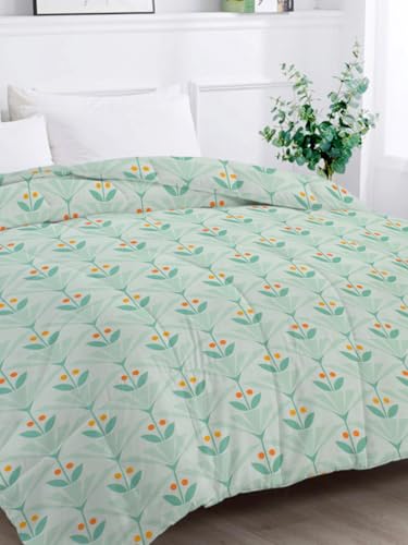 Image of HOMEKART 220 GSM Premium Reversible Microfiber AC Comforter for Single Bed | Soft, Lightweight & Breathable All-Season 3-Layer Quilted Blanket (150 cm x 225 cm, Floral, Bright Green)