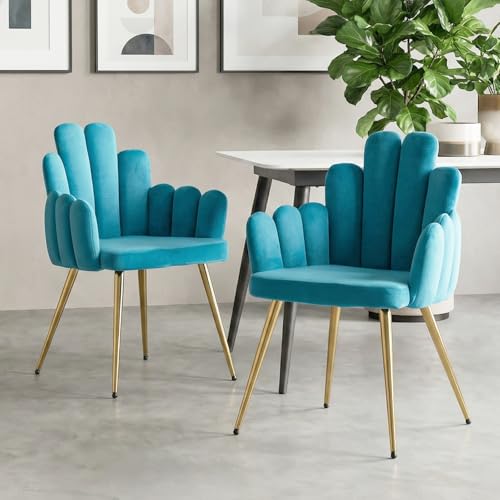 chairus Lot de 2 Chaises de Salle à Manger Capitonné pour Cuisine Chaise de Chambre Salon avec Pieds en Métal (Bleu-1)