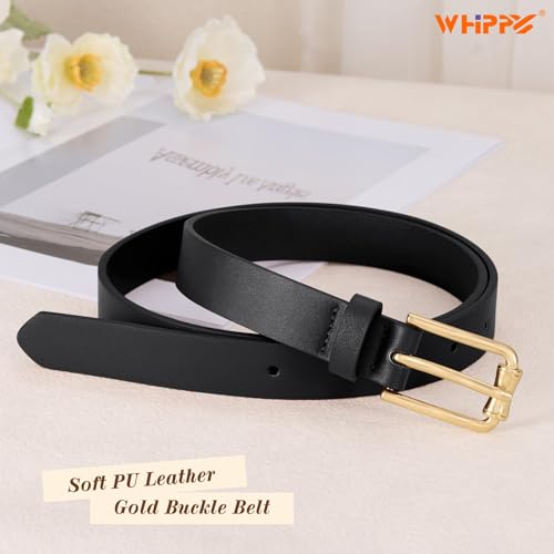 WHIPPY Casual Leather Belt for Women Skinny Waist Belt Thin Fashion Belt for Jeans Pants Dresses, Bowknot-Shaped Gold Buckle3
