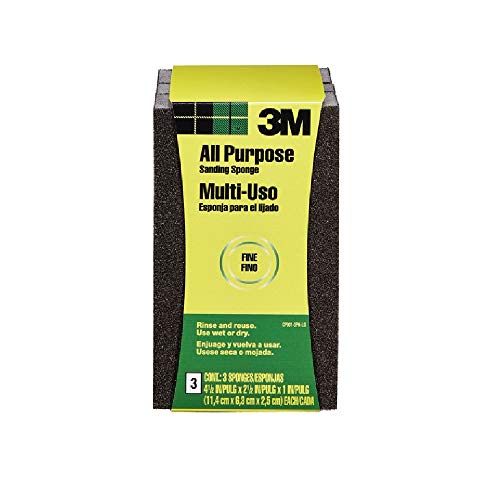 3m Cp001-3pk-lg Fine Block Sanding Sponge, Aluminum Oxide, Black