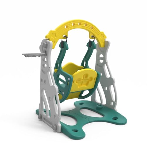 Image of Amazon Brand - Solimo (Penguin) Swing for Indoor & Outdoor Use I Swing for Age 1-4 Years I Ideal for Boys & Girls | with Climbing Frame and Basketball | Easy Assembly (Yellow & Green)