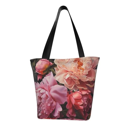 Garden Peony Print Comfortable Shoulder Bag Summer HandbagTravel Beach Work Daily Use Versatile Carry