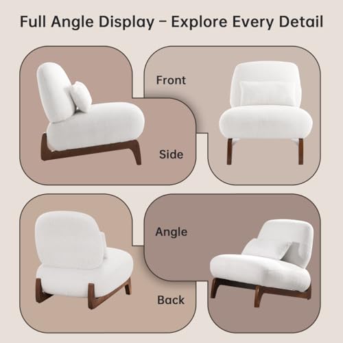 Image of Modern Upholstered Lounge Chair | Premium Fabric Accent Chair with Solid Wooden Legs | Comfortable Single Seater for Living Room, Bedroom & Office (White)