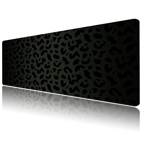 Deokke Extended Large Computer Gaming Mouse Pad Desk Mat(31.5×15.7 in),Desk Pad with Non-Slip Base Stitched Edges,Suitable for Work Office Large Gaming Mouse Pad Desktop Pad-Black Leopard Cheetah