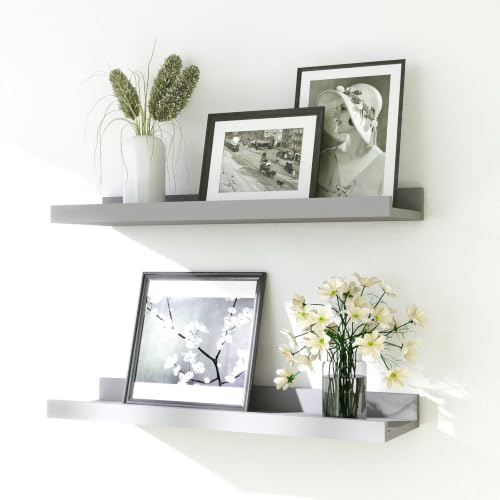 Image of Grey Floating Shelves for Wall Decor, 16 in Shelf with Lip Set of 2