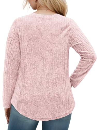 Plus-Size-V-Neck-Womens-Tops Dressy Long Sleeve T Shirts Trendy Lightweight Knit Sweaters Casual Loose Pullover Tunic3