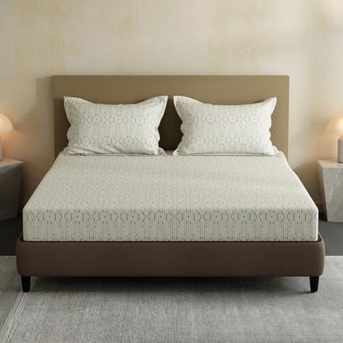 Image of Layers 100% Cotton Bedsheet for Double Size Bed | Lumina Floret Collection | 144 TC Soft & Breathable | Printed with 2 Pillow Covers | Wrinkle Free & Colorfast | 3 Piece Bedding Set - White
