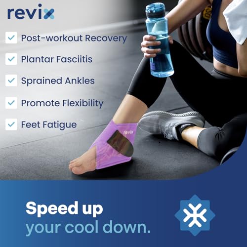 Image of REVIX Foot Ice Pack Wrap Reusable Gel Cold Packs for Injuries, Ankle Ice Wrap for Soothing Foot & Heel Discomfort, Sport Recovery, and Workout Relief, Achilles Tendonitis, Purple