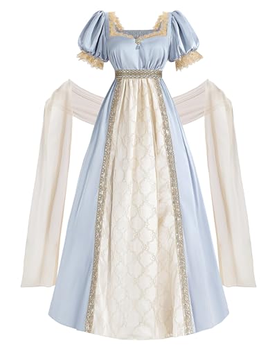 Fiamll Viktorianisches Kleid Regency Kleid Empire Taille Kleider 19 Jahrhundert Ballkleid mit Schal Renaissance Maxikleid Abendkleid Gala S