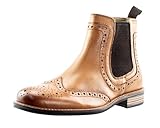 Men's Leather Brogue Chelsea Ankle Boots with Twin Gussets, Slip-On (Tan, UK Footwear Size System, Adult, Men, Numeric, Medium, 11)