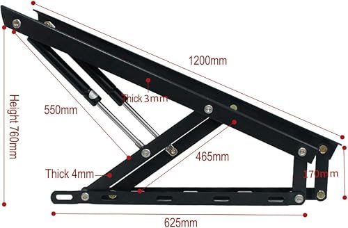 Puntone del gas resistente set di 2 per il letto di stoccaggio di sollevamento, cerniere idrauliche di smorzamento liscio con le viti, kit di supporto in acciaio laminato a freddo per la base del mate