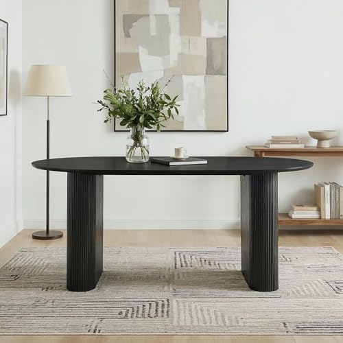 IDIMEX Esstisch Maxim schwarz - moderner Tisch 160 x 90 cm, Design Küchentisch oval mit Säulenbeinen und Lamellen, Esszimmertisch für 6 Personen