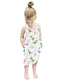 Lindanina Toddler Girl Dinosaur Jumpsuits Romper Summer Outfit Clothes Cute 12-24 Months Backless Halter Sleeveless One Piece Spring Overalls Photoshoots with Pockets