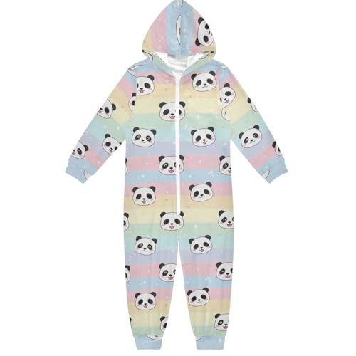 Mameluco unisex para niños, lindo panda a rayas pastel, sudadera con capucha de una pieza, disfraz de Navidad, Halloween, cosplay para niñas y niños, Bonito panda a rayas pastel, 9-11 años