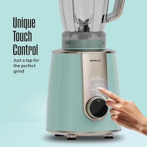 Image of Havells CRAFT Mixer Grinder | One Touch Grinding | Unique Touch Control | Powerful BLDC Motor with 10 Year Warranty | 50% Quieter Performance| Precision Control Over Grinding Texture(Blue & Gold)