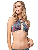 Bikini Lab Damen Why Can't We Be Fronds High Neck Cropped Top Bikini, Mahagoni, Small