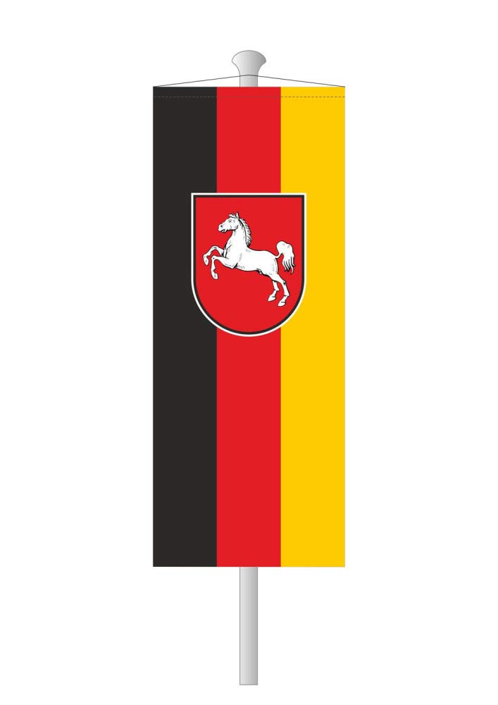 Deitert Bundesland-Flagge Niedersachsen –150x400 cm Niedersachsen-Fahne mit Wappen, Bannerfahne aus reißfestem Polyester