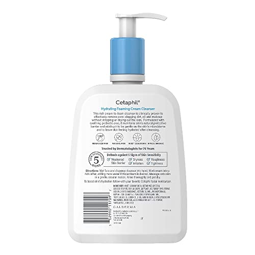 Cetaphil Cream To Foam Face Wash, Hydrating Foaming Cream Cleanser, 16 Oz, For Normal To Dry, Sensitive Skin, With Soothing Prebiotic Aloe, Hypoallergenic, Fragrance Free #TOP1