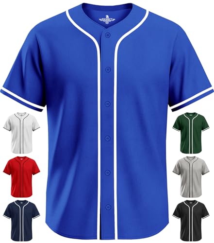Exxact Sports Blank Baseball Jersey, Unisex Classic Button Down Softball Jersey for Men & Women, Comfortable for All-Day Wear - (Royal Blue,AL)