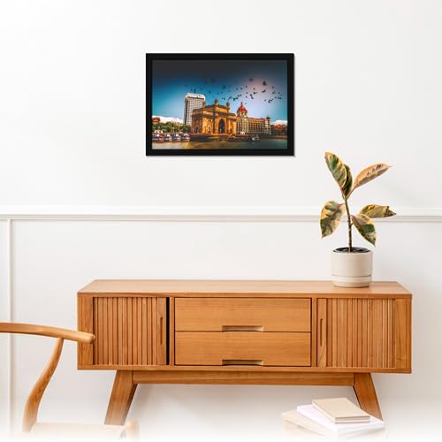 Image of Mad Masters Gateway Of India Mumbai India Painting Hanging Photo Frame Decorative Item for Living Room, Bedroom, Home Decor and Wall Decoration (MM 1549, 45.7L x 30.5W cm, Paper, With Plexi Glass)