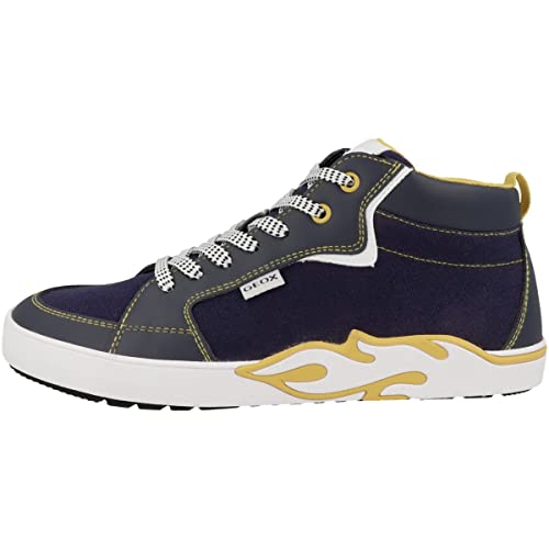 Geox J ALPHABEET Boy Sneaker, Navy/Yellow, 25 EU