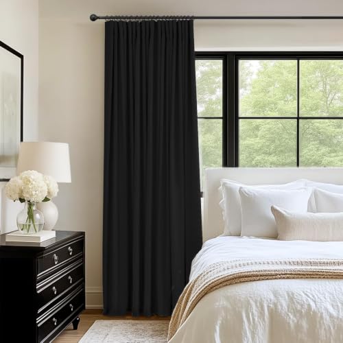 Image of INOVADAY 100% Blackout Curtains for Bedroom, Black Out Curtains 108 Inch Long, Clip Rings Linen Blackout Drapes, Thermal Insulated Room Darkening for Living Room, 1 Panel - Black,W102xL108