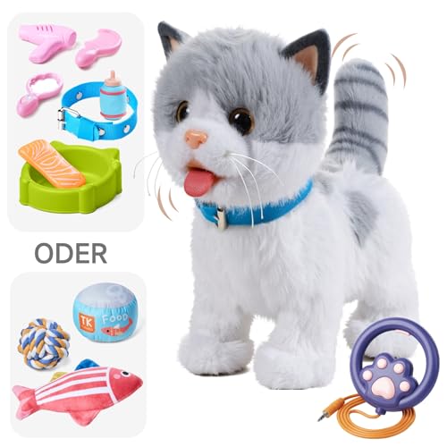 OR OR TU Katze Spielzeug Kinder Plüsch Kätzchen Elektronische Haustiere mit Ferngesteuerter, Interaktives Spielzeug Katze der Läuft und Bellt, Leckt Spielzeug für Kinder Geschenk