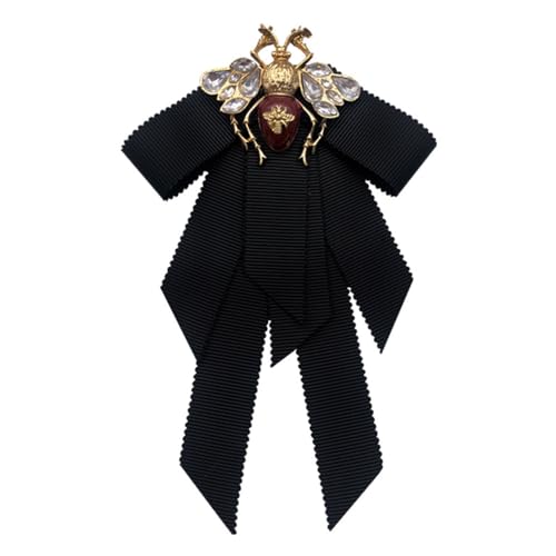 Chamvino Vintage alloy black bow Bee Brooch preppy ribbon bow tie for men and women