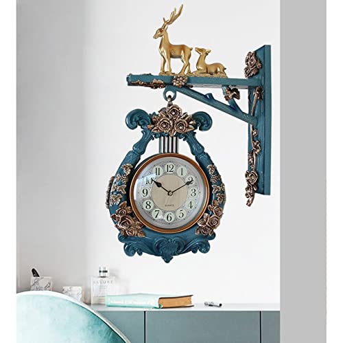 Horloge Murale Double Face Décorative Motif Cerf Pendule Suspendue Maison
