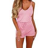 Dreamskull Women Summer Casual Spaghetti Strap Adjustable Waist Drawstring Short jumpsuit Solid Cami Romper for girl