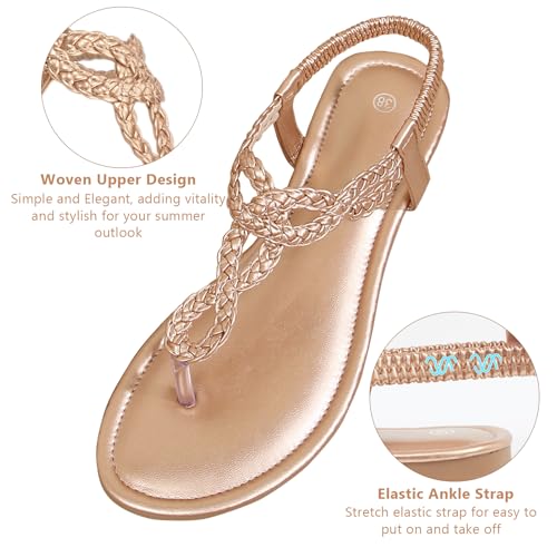 zeetoo Women's Flat Sandals Summer T-StrapThong Bohemian Casual Comfortable Dressy Sandals for Women3