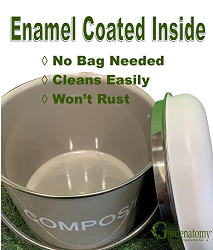 Compost Bin For Kitchen Countertop With Lid - Indoor Bucket For Food Scraps, Decorative Recycler Pail For Home Composting. Grey And White Country Kitchen Decor By Gardenatomy #TOP1