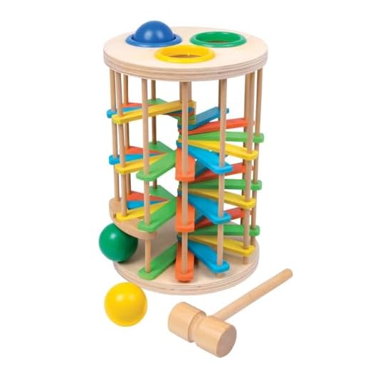small foot 6569 Klopfkugelturm "Groß" aus Holz, Klopfspiel mit drei Kugeln und einem Hammer, ab 18 Monate