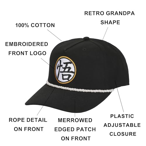 Image of Dragon Ball Z Goku Kanji Patch Black Retro Grandpa Snapback Hat