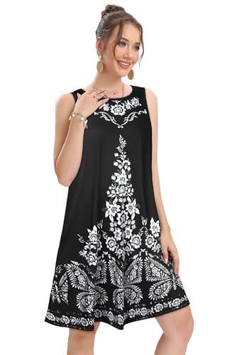 Image of elescat Women's Summer Dresses 2026 Beach Casual Sleeveless Floral Print Tank Loose Sundress with Pocket