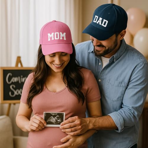 Image of ncgifts Mom Dad Cap Set - Pregnancy Maternity Photo Shoot Prop Cap Combo | for Photoshoot | Navy Blue & Pink (Pack of 2)