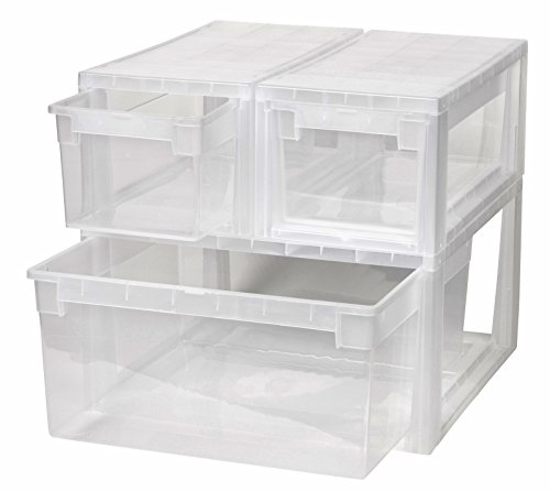 Kreher 3 Stück Schubladenboxen mit Nutzvolumen 2 Stück mit 7 (S) und 1 Stück mit 23 (L) Liter. Passend für z.B. Socken, Krawatten, Shirts, Papier, Schreibwaren, etc.