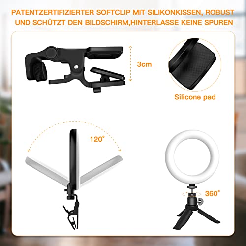 Ringlicht Laptop, Ringlicht Monitor, 5 Inch Videokonferenz Licht mit Stativ, mit5 Farbe und 10 Helligkeit,für Video… – Bild 7