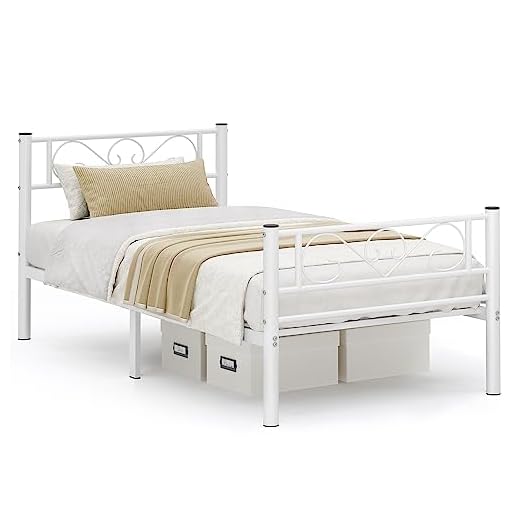 VASAGLE Lit Simple, Lit 1 Personnes, en Métal, Convient pour Matelas de 90 x 190 cm, Montage Facile, pour Petits Espaces, Chambre d’Amis, Chambre Ado, Blanc RMB061W01